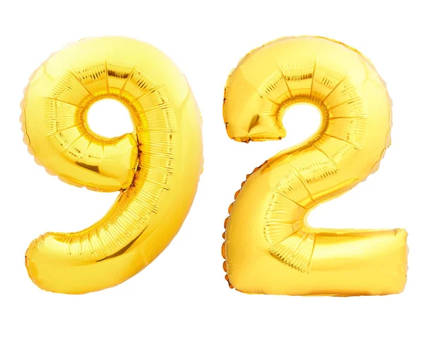 Złoty numer 92 dziewięćdziesiąt dwa z balon nadmuchiwany — Zdjęcie stockowe