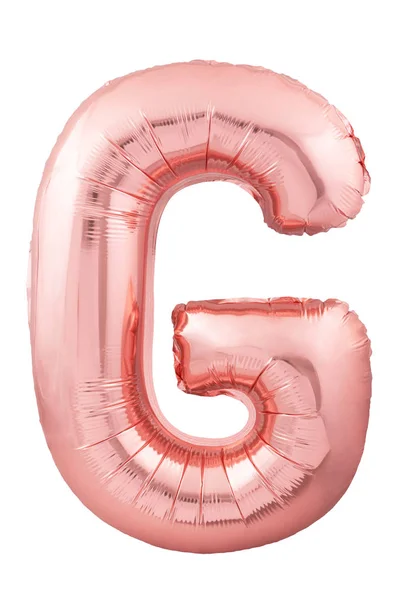 Letra G de oro rosa hecha de globo inflable aislado sobre fondo blanco — Foto de Stock