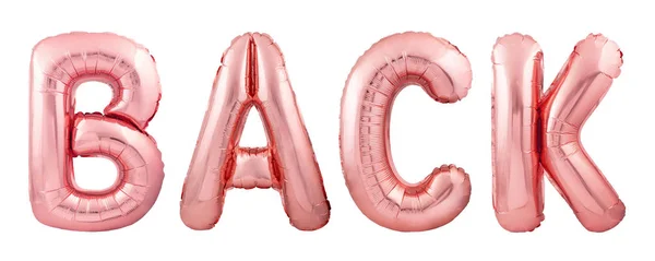 Λέξη πίσω από ροζ χρυσό φουσκωτά μπαλόνια γράμματα που απομονώνονται σε λευκό φόντο — Φωτογραφία Αρχείου