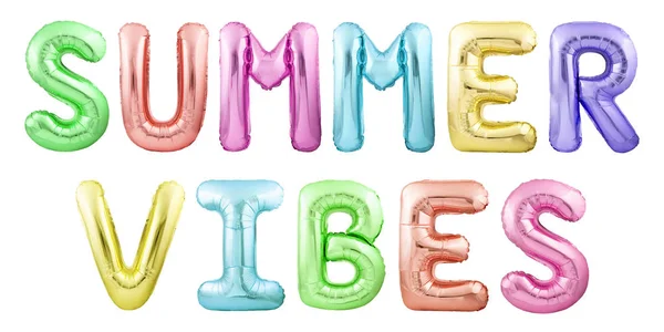 Words summer vibes made of colorful inflatable balloon letters isolated on white background — 스톡 사진