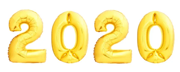 Balões dourados de Natal 2020 feitos de balões infláveis dourados isolados em branco. Feliz Ano Novo 2020 — Fotografia de Stock