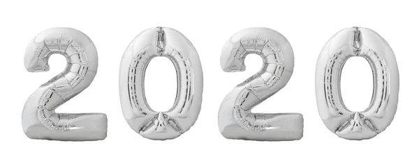 Ballons de Noël 2020 en argent chromé ballon gonflable isolé sur blanc. Bonne année 2020 — Photo