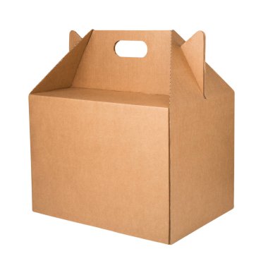 Beyaz arka plan üzerinde izole saplı oluklu mukavva kutu