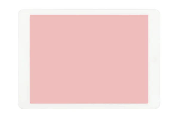 白い背景に隔離されたピンクの画面を持つタブレットコンピュータ — ストック写真