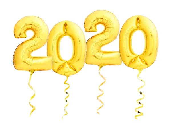 Golden New Year 2020 gemaakt van helium feestballonnen met gouden linten geïsoleerd op witte achtergrond — Stockfoto