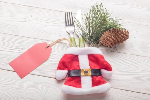 Kerst tafel decoratie idee met vork, mes — Stockfoto