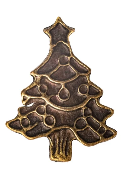 Brassy metal Christmas tree isolated on white background — Stock Photo, Image