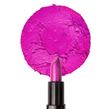 Beyaz arkaplanda mor ruj izole edilmiş boş ruj izi.