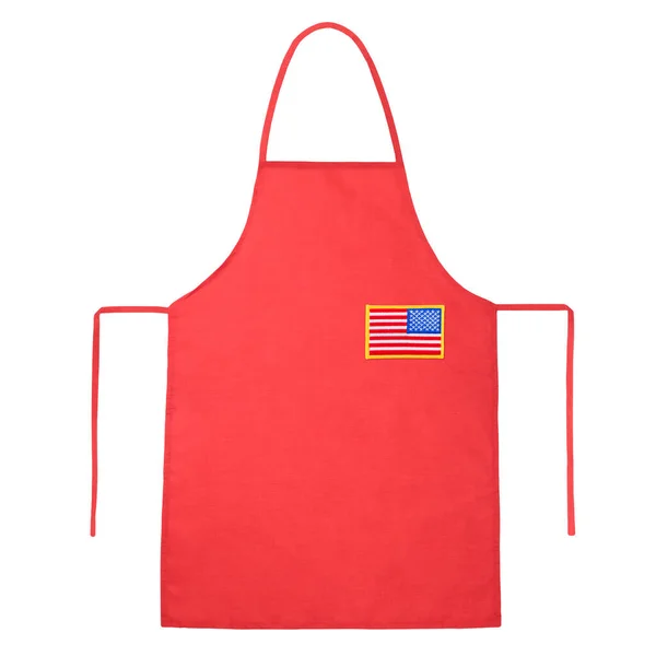 Red apron with embroidered American flag isolated on white — Stock Photo, Image