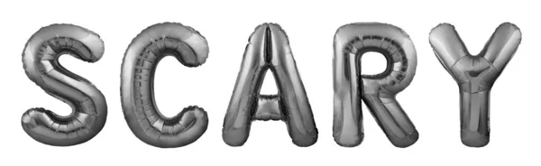 Word Scary made of black inflatable balloons isolated on white background — ストック写真