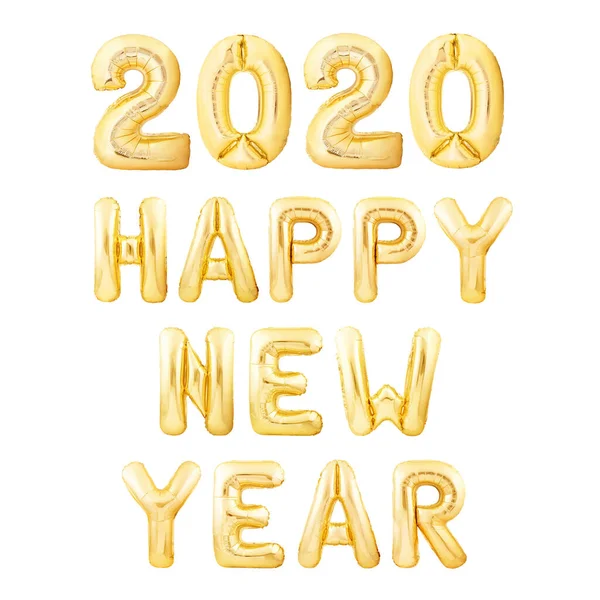 Feliz Ano Novo 2020 palavras feitas de balões infláveis dourados isolados no fundo branco — Fotografia de Stock