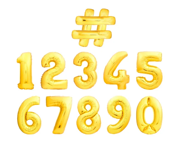 Zahlen mit Hashtag-Symbol aus goldenen aufblasbaren Luftballons — Stockfoto