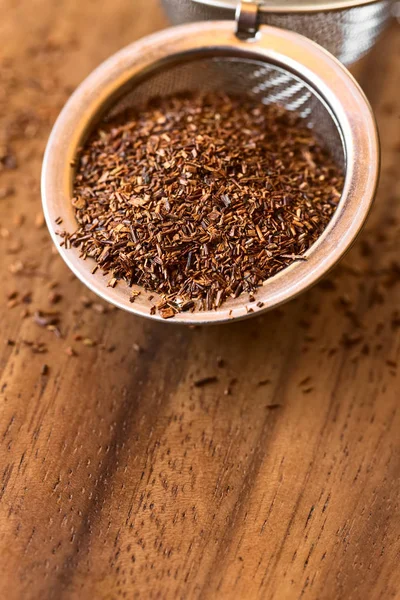 Rooibos Herbal Tea Strainer Wood Photographed Natural Light Selective Focus — Stock Photo, Image