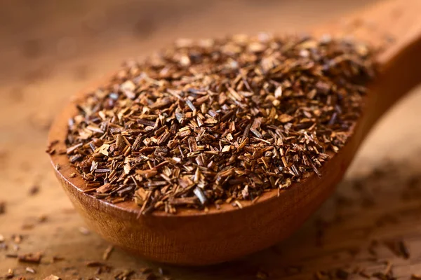 Rooibos Herbal Tea Wooden Spoon Photographed Wood Natural Light Selective — Stock Photo, Image