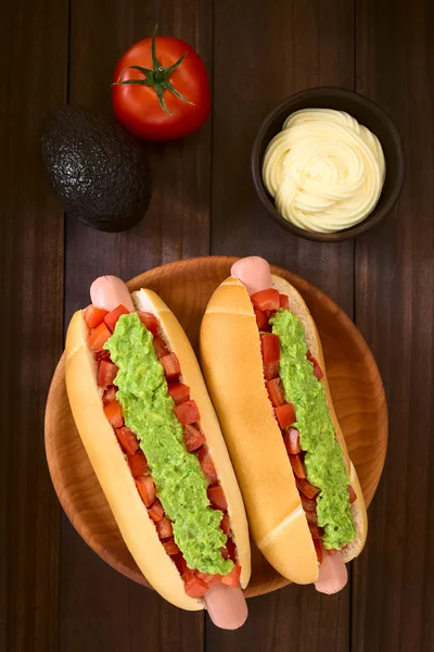 Chileno Completo Italiano Italiano Sanduíche Cachorro Quente Tradicional Feito Pão — Fotografia de Stock