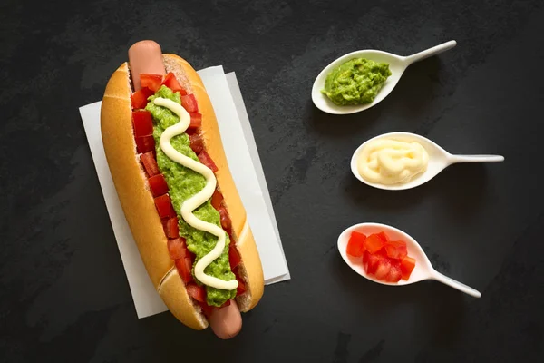 Chileno Completo Italiano Italiano Sándwich Hot Dog Tradicional Hecho Pan — Foto de Stock