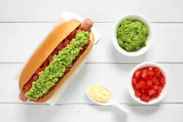 Chileno Completo Italiano Italiano Sanduíche Cachorro Quente Tradicional Feito Pão — Fotografia de Stock