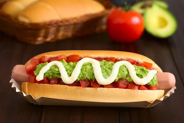 Chileno Completo Italiano Italiano Sanduíche Cachorro Quente Tradicional Feito Pão — Fotografia de Stock