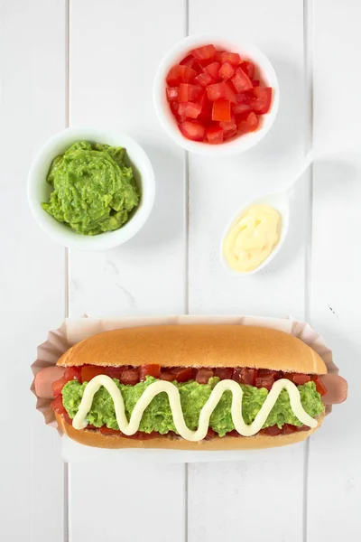 Chileno Completo Italiano Italiano Sándwich Hot Dog Tradicional Hecho Pan — Foto de Stock