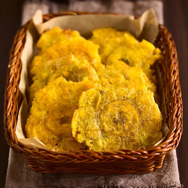 Patacon Toston Fried Flattened Pieces Green Plantains Traditional Snack Accompanied — стоковое фото