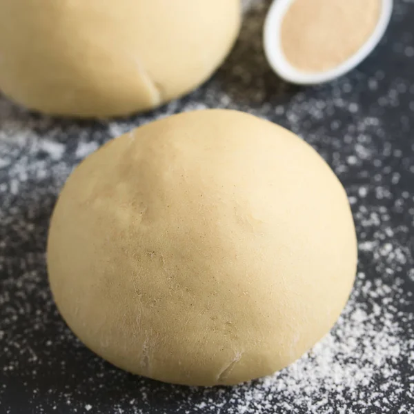 Risen Proved Yeast Dough Balls Bread Pizza Floured Slate Surface — Stock Photo, Image