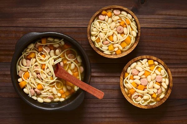 Chilean Traditional Porotos Con Riendas Beans Reins Dish Cooked Dried — Stock Photo, Image