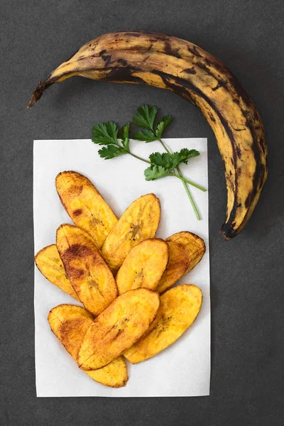 Fried Slices Ripe Plantains Traditional Popular Snack Accompaniment Central America — Stock Photo, Image