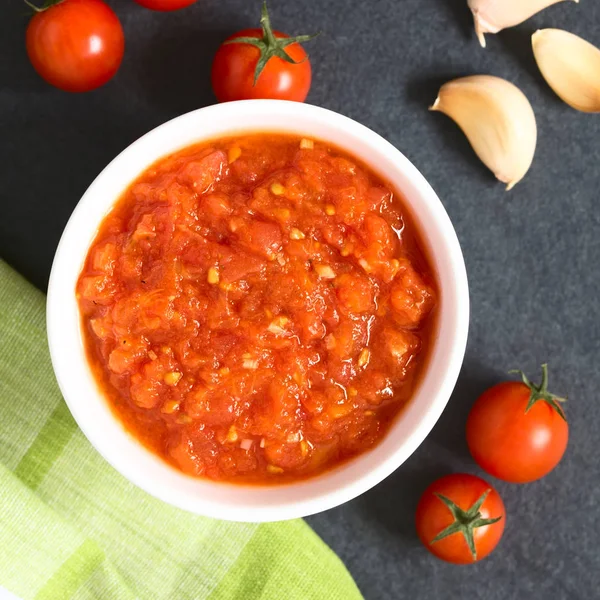 Σπιτική Παραδοσιακή Ιταλική Marinara Pomodoro Ντομάτα Σάλτσα Από Φρέσκια Ντομάτα — Φωτογραφία Αρχείου