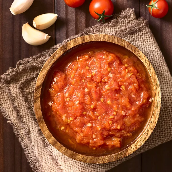 Σπιτική Παραδοσιακή Ιταλική Marinara Pomodoro Ντομάτα Σάλτσα Από Φρέσκια Ντομάτα — Φωτογραφία Αρχείου