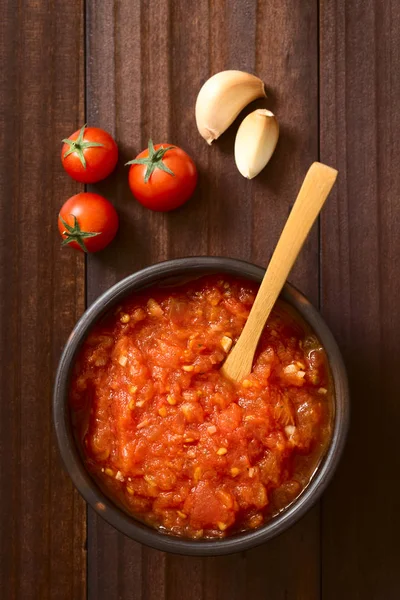 Hemmagjord Traditionella Italienska Marinara Eller Pomodoro Tomatsås Gjord Färsk Tomat — Stockfoto