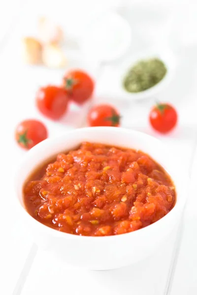 Σπιτική Παραδοσιακή Ιταλική Marinara Pomodoro Ντομάτα Σάλτσα Από Φρέσκια Ντομάτα — Φωτογραφία Αρχείου