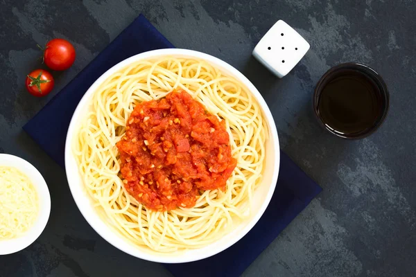 Traditional Italian Spaghetti Alla Marinara Spaghetti Tomato Sauce Bowl Red — Stock Photo, Image