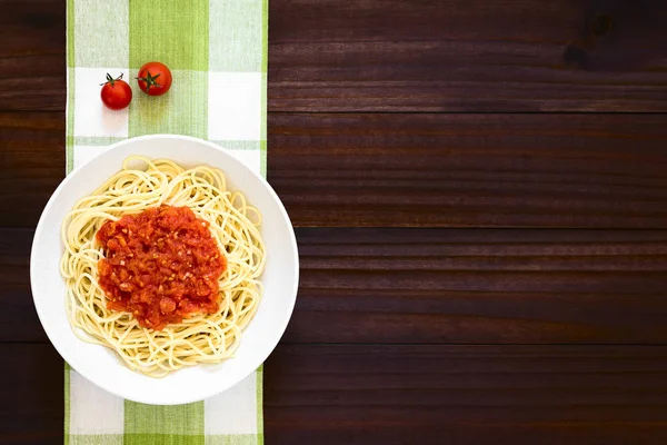 Espaguetis Italianos Tradicionales Allá Marinara Espaguetis Con Salsa Tomate Tazón —  Fotos de Stock