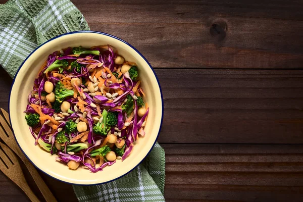 Fresh Red Cabbage Chickpea Carrot Broccoli Salad Sunflower Seeds Bowl — Stock Photo, Image