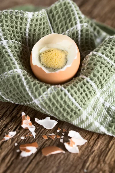 Uovo Sodo Asciugamano Cucina Profondità Campo Molto Bassa Messa Fuoco — Foto Stock