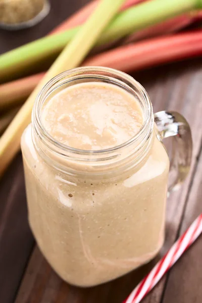 Vegan Rhubarb Oatmeal Smoothie Mason Jar Mug Selective Focus Focus — Stock Photo, Image