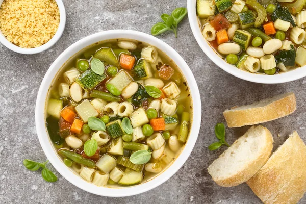 Fresh Homemade Vegetable Soup Made Zucchini Celery Carrot Peas White — Stock Photo, Image