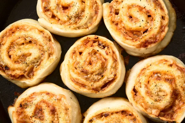 Homemade Pizza Rolls Pinwheels Filled Ham Onion Tomato Sauce Cheese — Stock Photo, Image