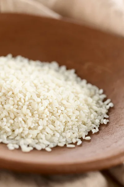Raw Arborio Risotto Short Grain Rice Clay Plate Selective Focus — Stock Photo, Image