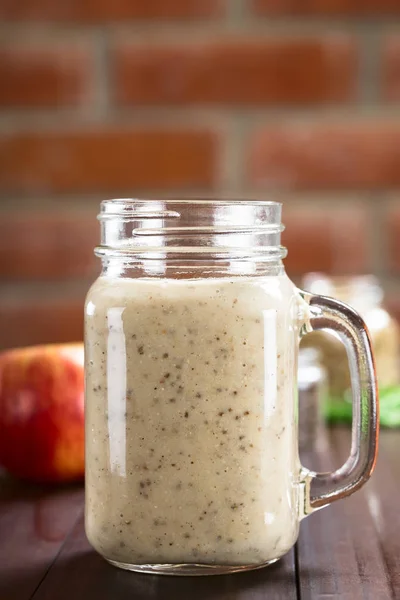 Fresca Manzana Vegana Casera Harina Avena Batido Semillas Chía Tarro —  Fotos de Stock