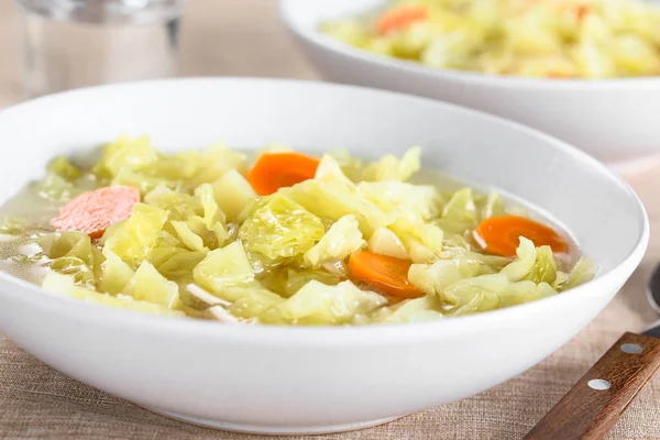 Fresh Homemade Vegan Cabbage Soup Carrot Potato Served Bowl Selective — Stock Photo, Image