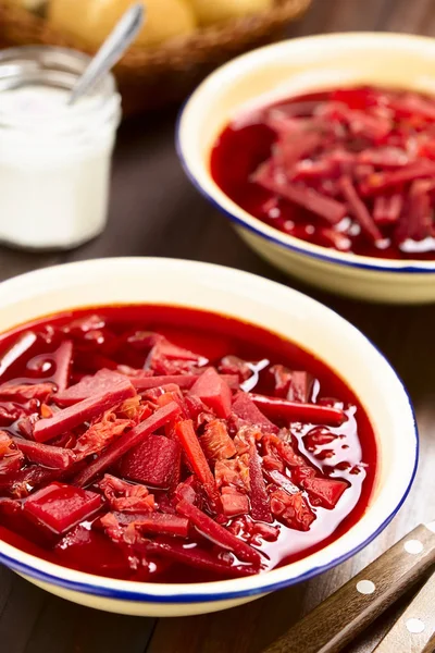 Borscht Vegetariano Casero Fresco Una Sopa Tradicional Europa Del Este — Foto de Stock