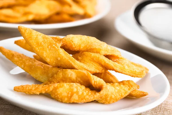 Fresh Homemade Crispy Deep Fried Angel Wing Bowtie Cookies Traditional — Stock Photo, Image