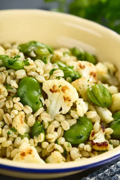 Fresh Homemade Vegan Salad Made Pearled Barley Broad Beans Roasted — Stock Photo, Image