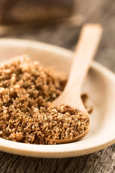 Grated Panela Chancaca Raw Unrefined Cane Sugar Wooden Plate Wooden — Stock Photo, Image