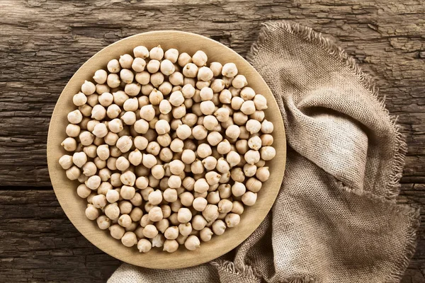 Raw Chickpeas Garbanzo Beans Lat Cicer Arietinum Wooden Plate Photographed — Stock Photo, Image