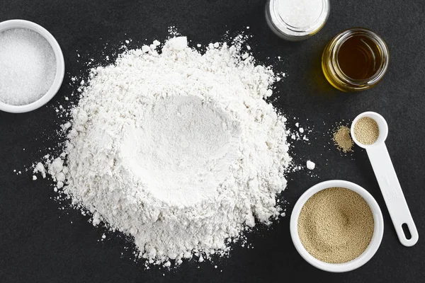 Preparing Yeast Dough Bread Pizza Baking Photographed Overhead Slate — Stock Photo, Image