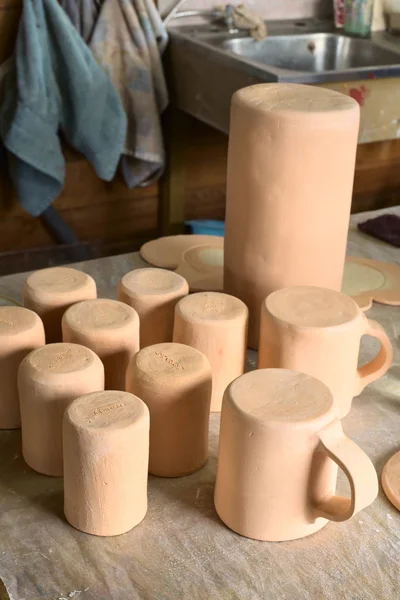 Osorno Chile Septiembre 2015 Tazas Arcilla Hechas Mano Tazas Una — Foto de Stock