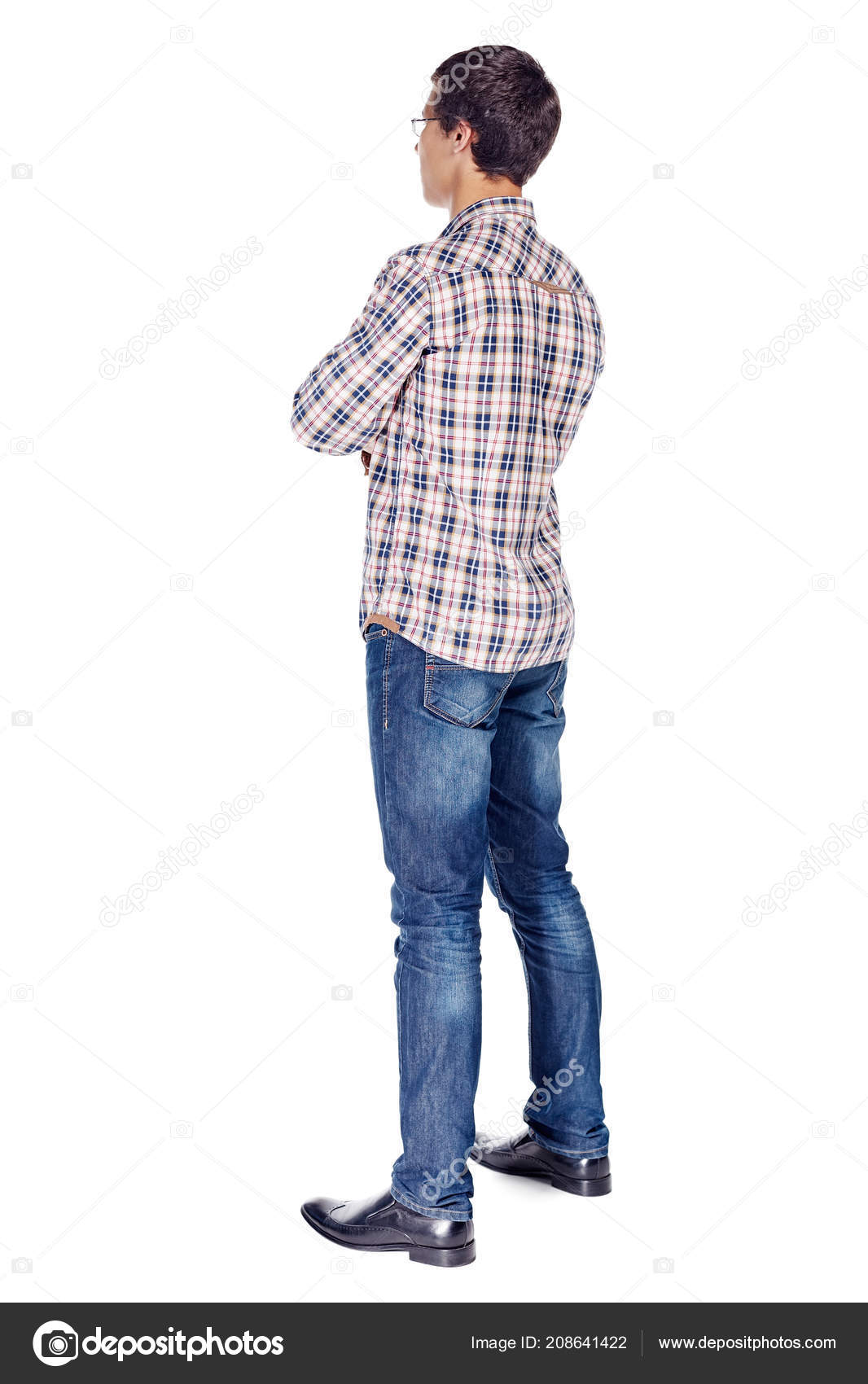 Full Body Half Turn Back View Portrait Smiling Young Man Stock Photo by ...