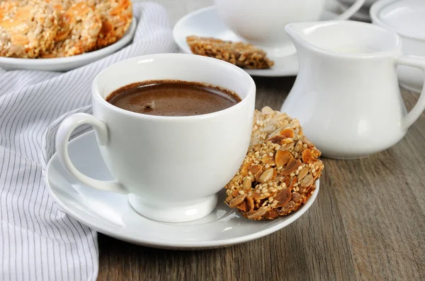 Uma Xícara Café Com Biscoitos Sem Glúten Cereais Mesa Café — Fotografia de Stock